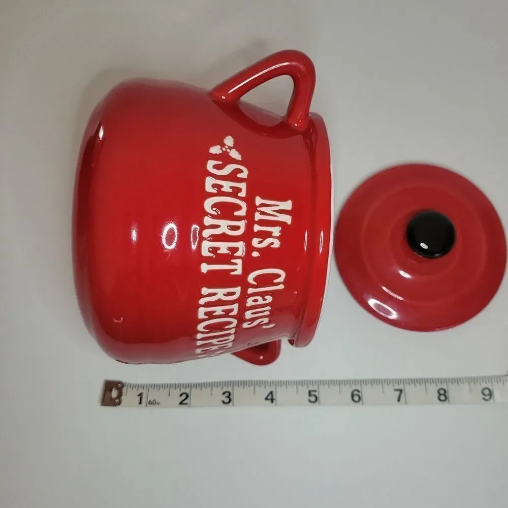 Mrs Claus Secret Recipe Covered Pot Red and White